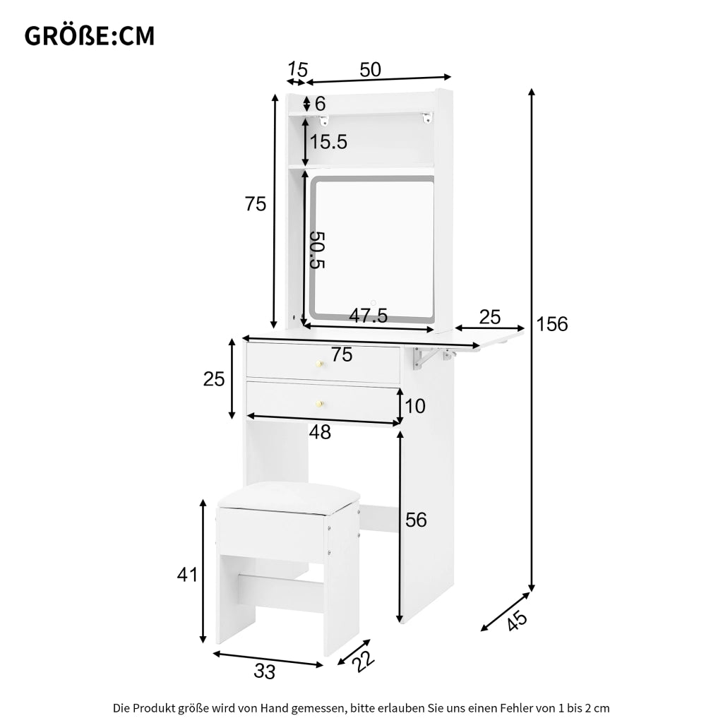 TOLETTA pieghevole con LED 75x45x156 cm MDF bianco