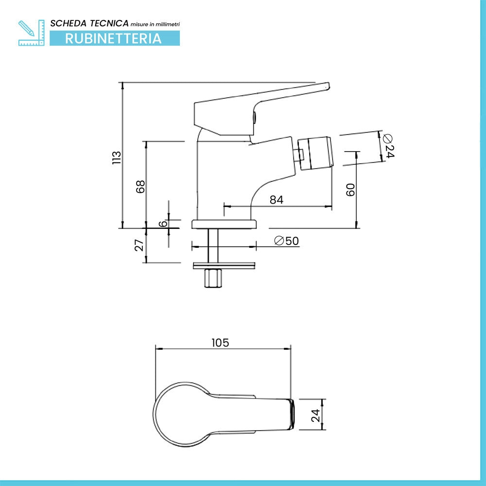 Miscelatore bidet cromato con piletta Mila