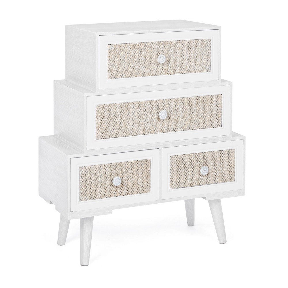 Cassettiera Legno Bianco Boho da Interno - MONIQUE