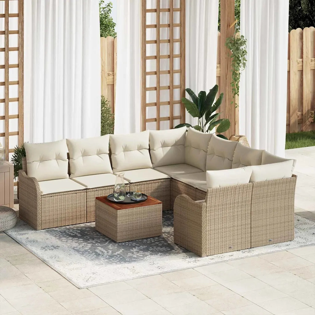 Set Divano da Giardino con cuscino 9 pcs Beige polyrattan