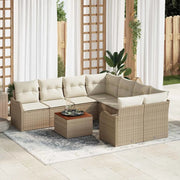 Set Divano da Giardino con cuscino 9 pcs Beige polyrattan
