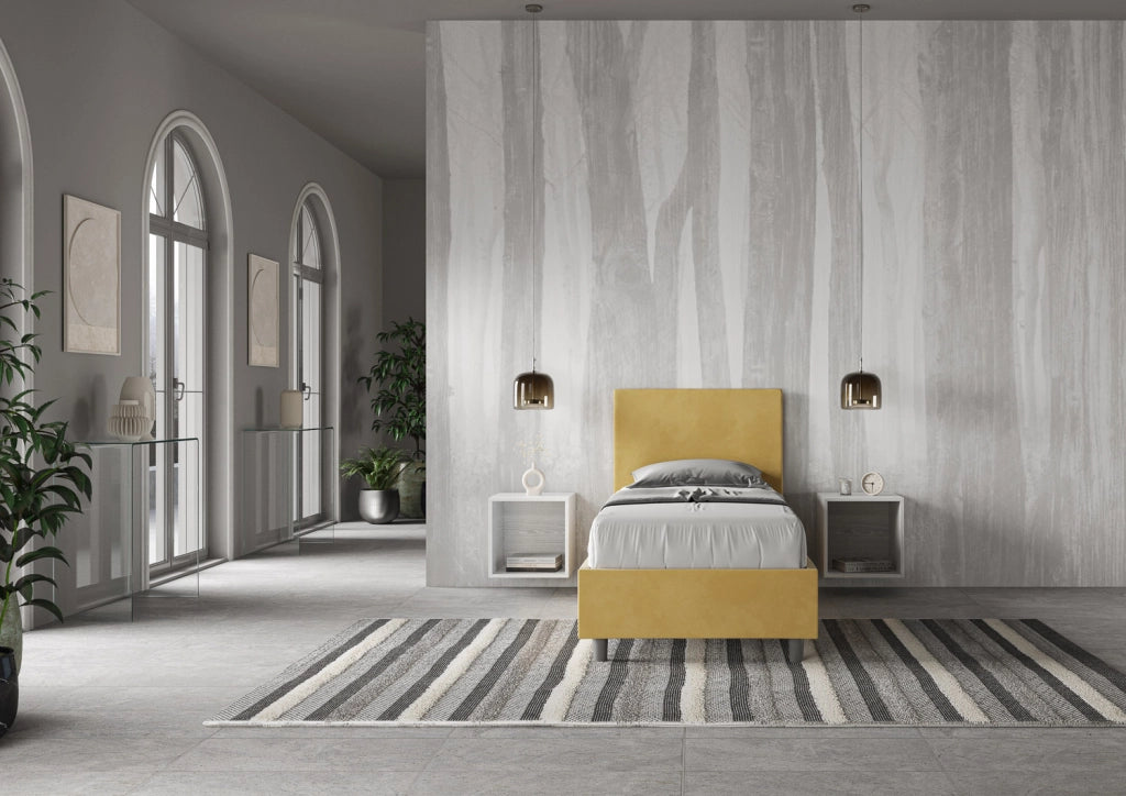 BS COM Letto singolo senza rete imbottito 90x190 microfibra ocra