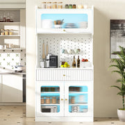 Credenza con cassetto e ripiani regolabili in MDF e pannello truciolare, con LED e vetro rigato bianca 80 × 40 × 180 cm