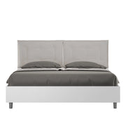 BS COM Letto matrimoniale con rete 160x190 bianco frassino cuscini similpelle tortora