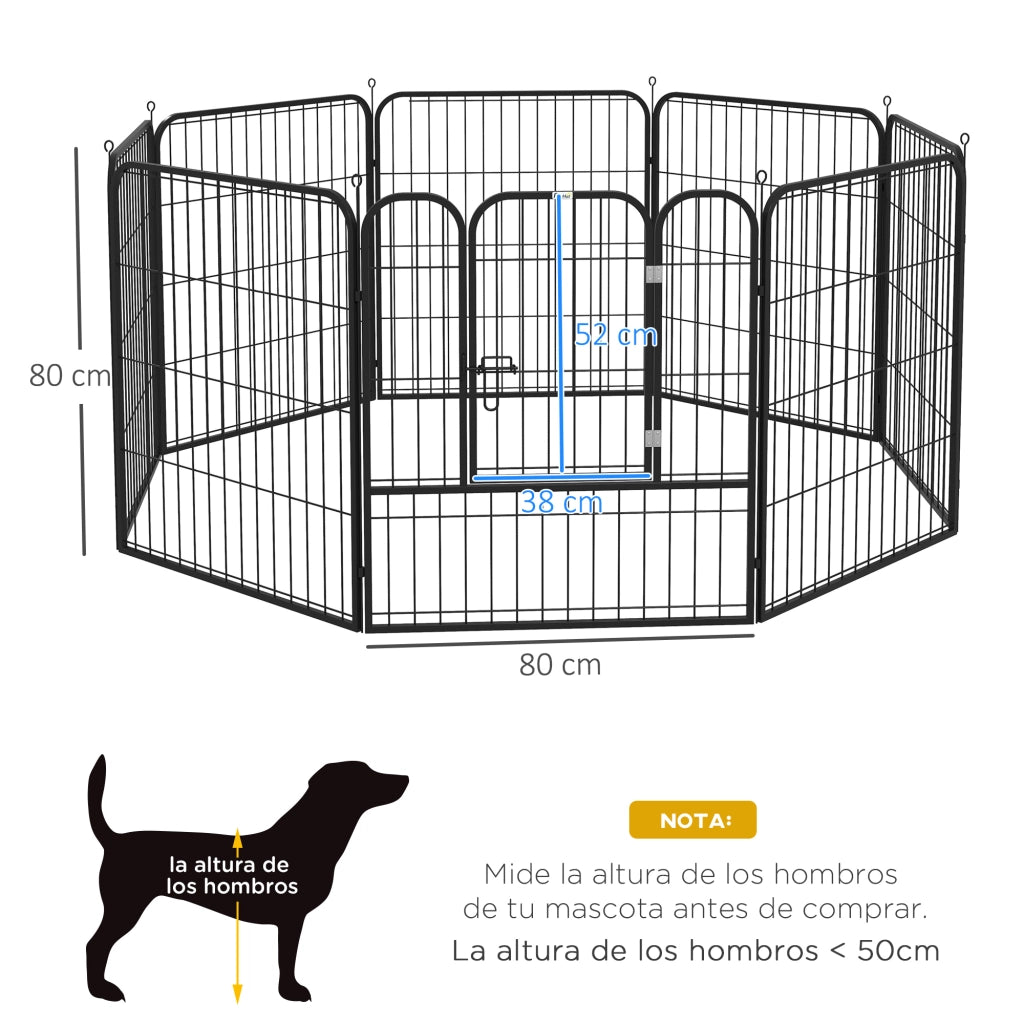 Recinto per Cani 8 Pannelli con Porta ¨C Minimal ¨C Nero 80x80 cm