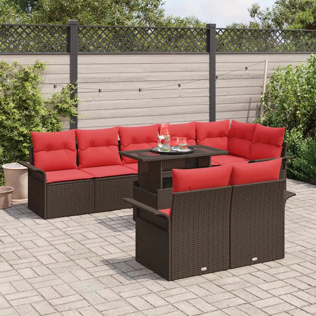 Set Divano da Giardino con cuscino 9 pcs Marrone Poly Rattan 3348310