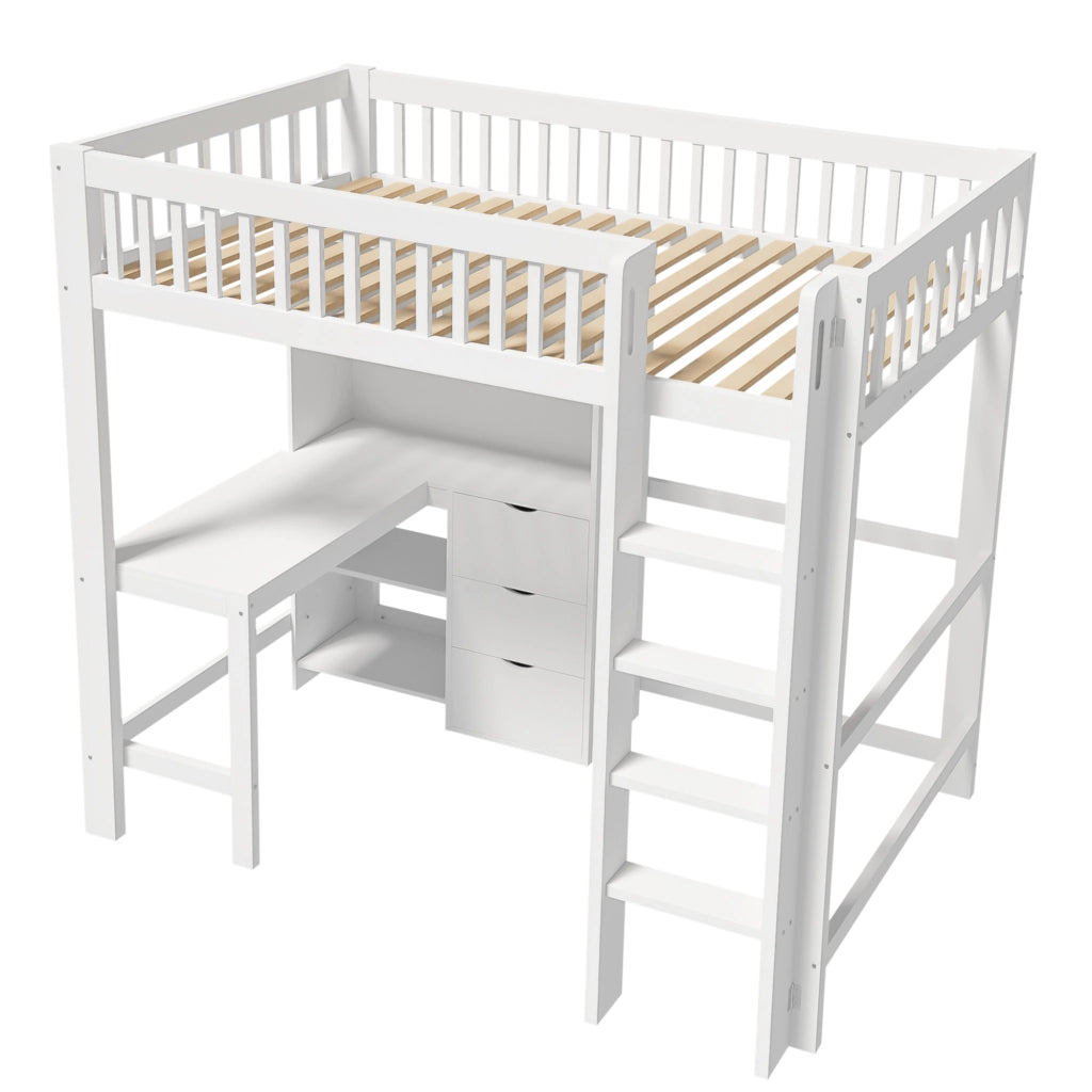 Letto a Soppalco con Scrivania e Cassetti ¨C MINIMAL ¨C Bianco 90x200