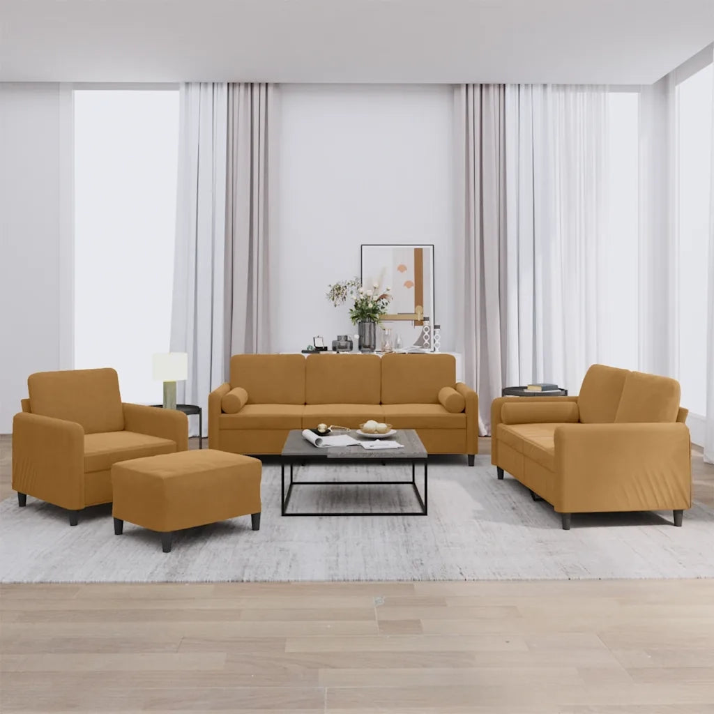 Set di Divani 4 pz con Cuscini Marrone in Velluto 3201971