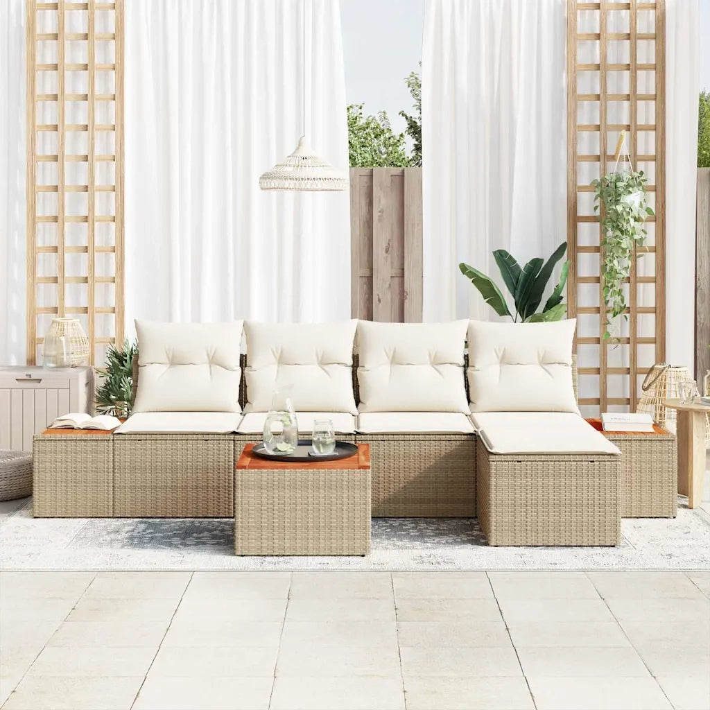 Set Divano da Giardino 6 pcs Beige e Crema Polyrattan