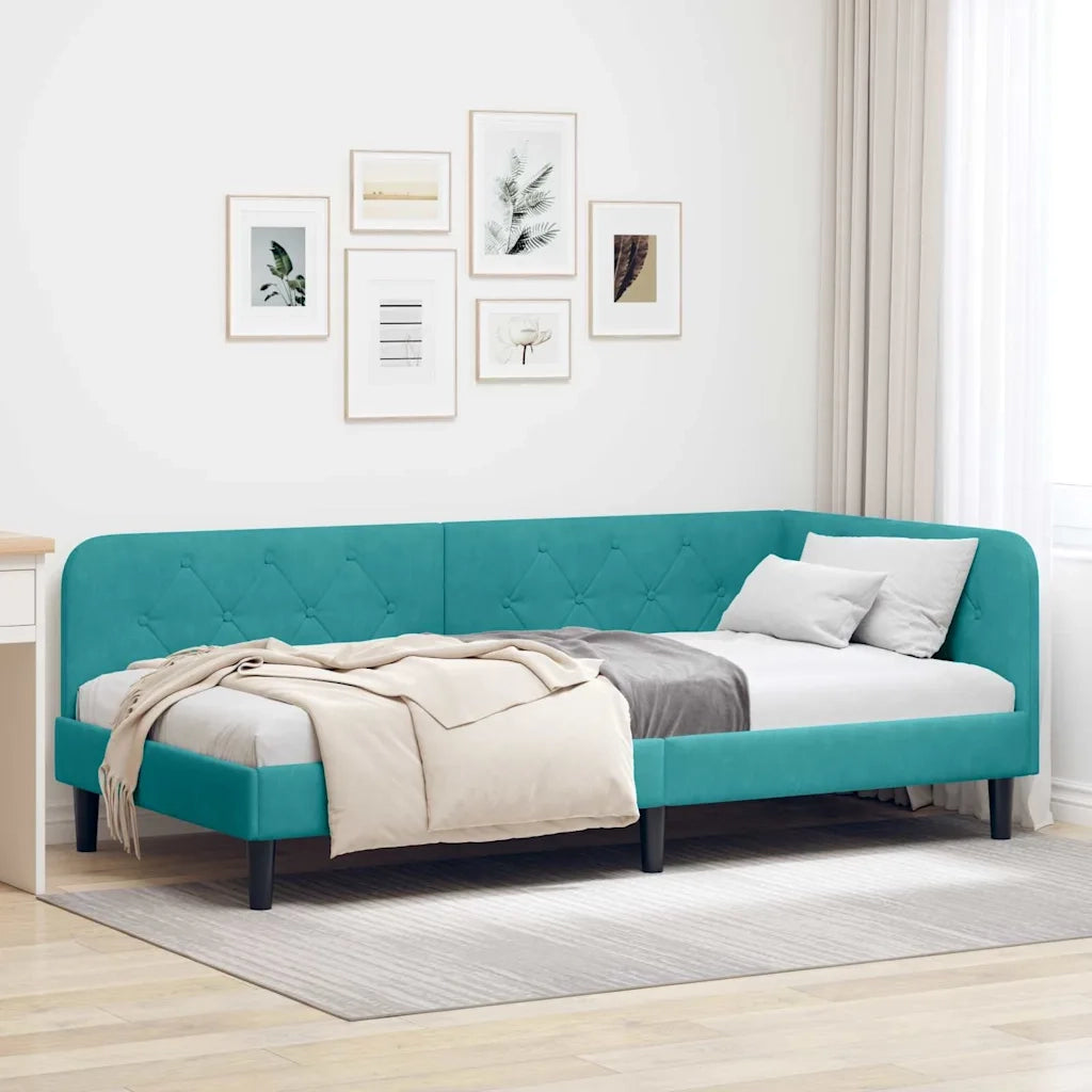 Letto singolo | Letto per adulti | Cornice del letto ad angolo Turchese 90 x 200 cm Velluto