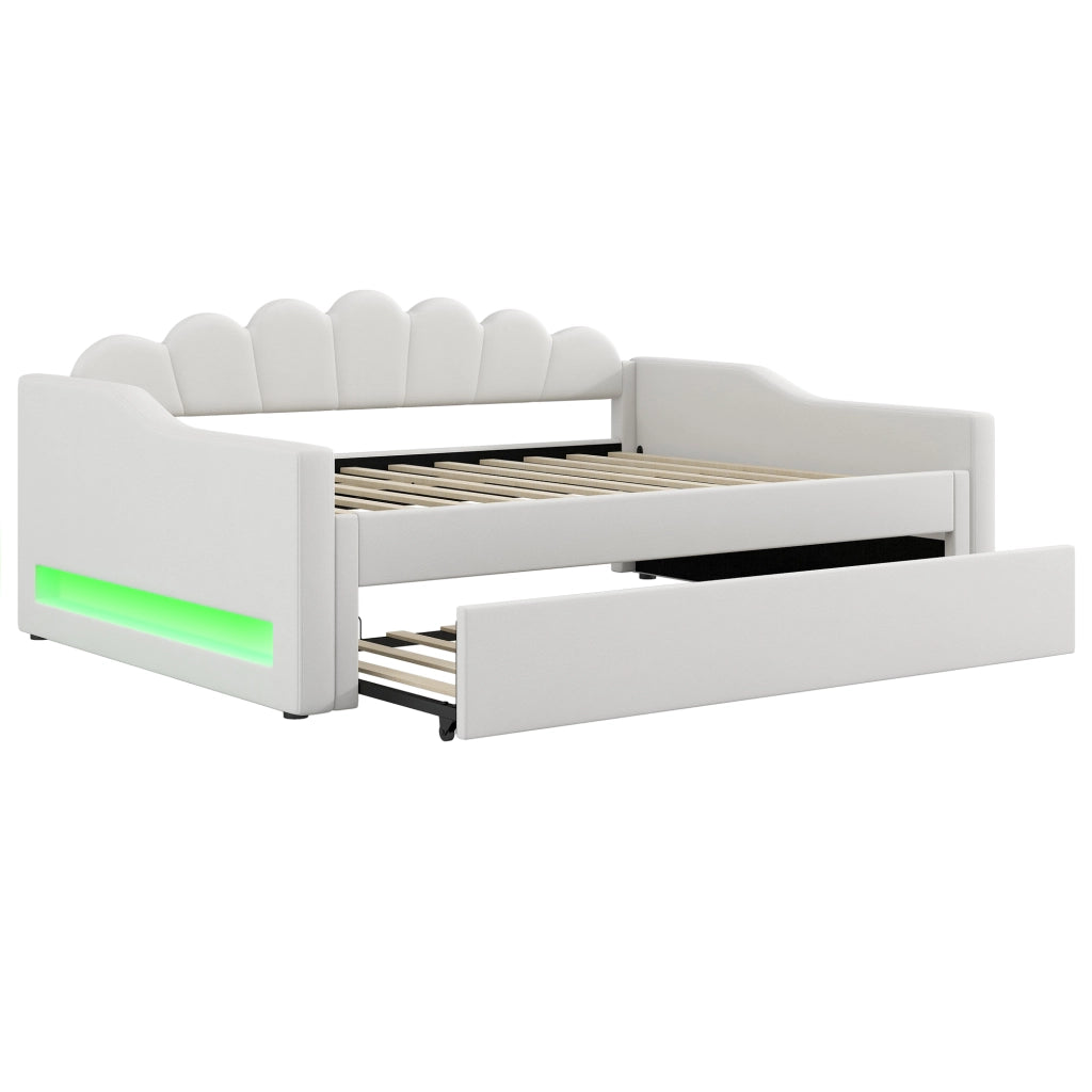 Letto Imbottito con LED e Letto Estraibile ¨C MINIMAL ¨C Beige 140x200