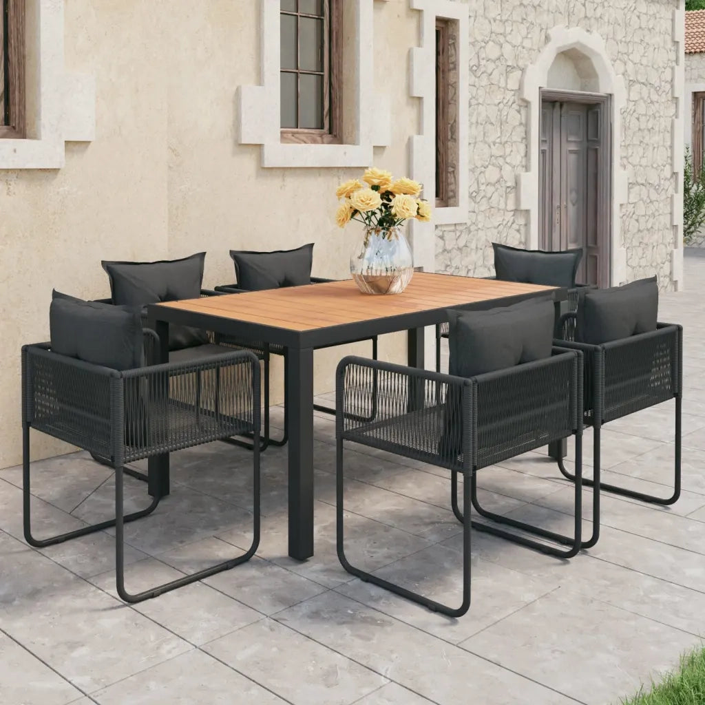 Set da Pranzo da Giardino 7 pz in Rattan PVC Nero e Marrone