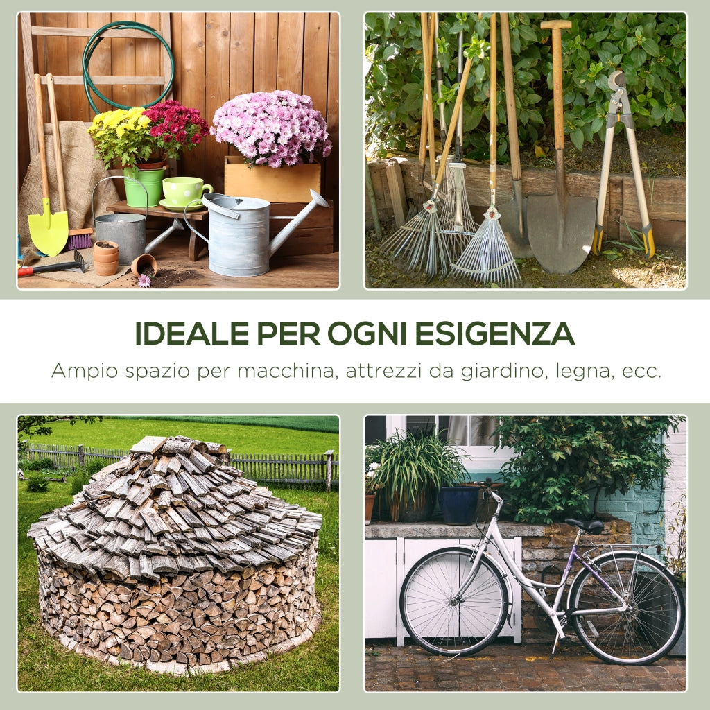 Garage per Moto e Biciclette 2.4x2 m ¨C Minimal ¨C Verde, Metallo e Tessuto PE
