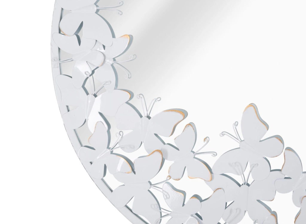 Specchio Rotondo Bianco Butterfly 62,5x2,3 cm in Ferro Specchio e MDF Bianco e Oro