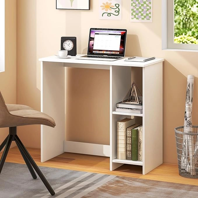 Scrivania per Computer in Legno, Scrivania con 2 Ripiani per Ambienti Piccoli, Scrivania Moderna e Salvaspazio da Casa e Ufficio, Bianco, 80 x 40 x 74 cm