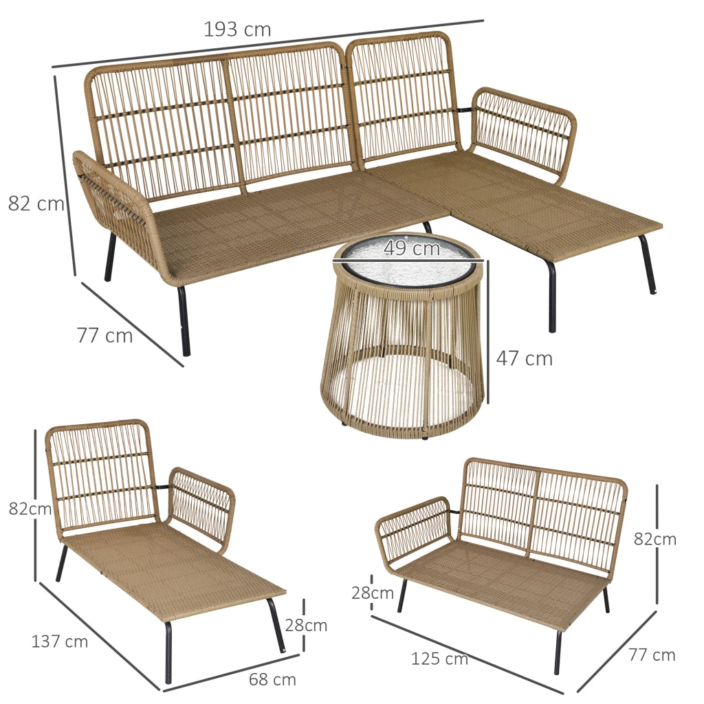 EasyComfort Set da Giardino in Rattan Stile Boho Chic con Divano Angolare e e Tavolino, Crema e Caffè