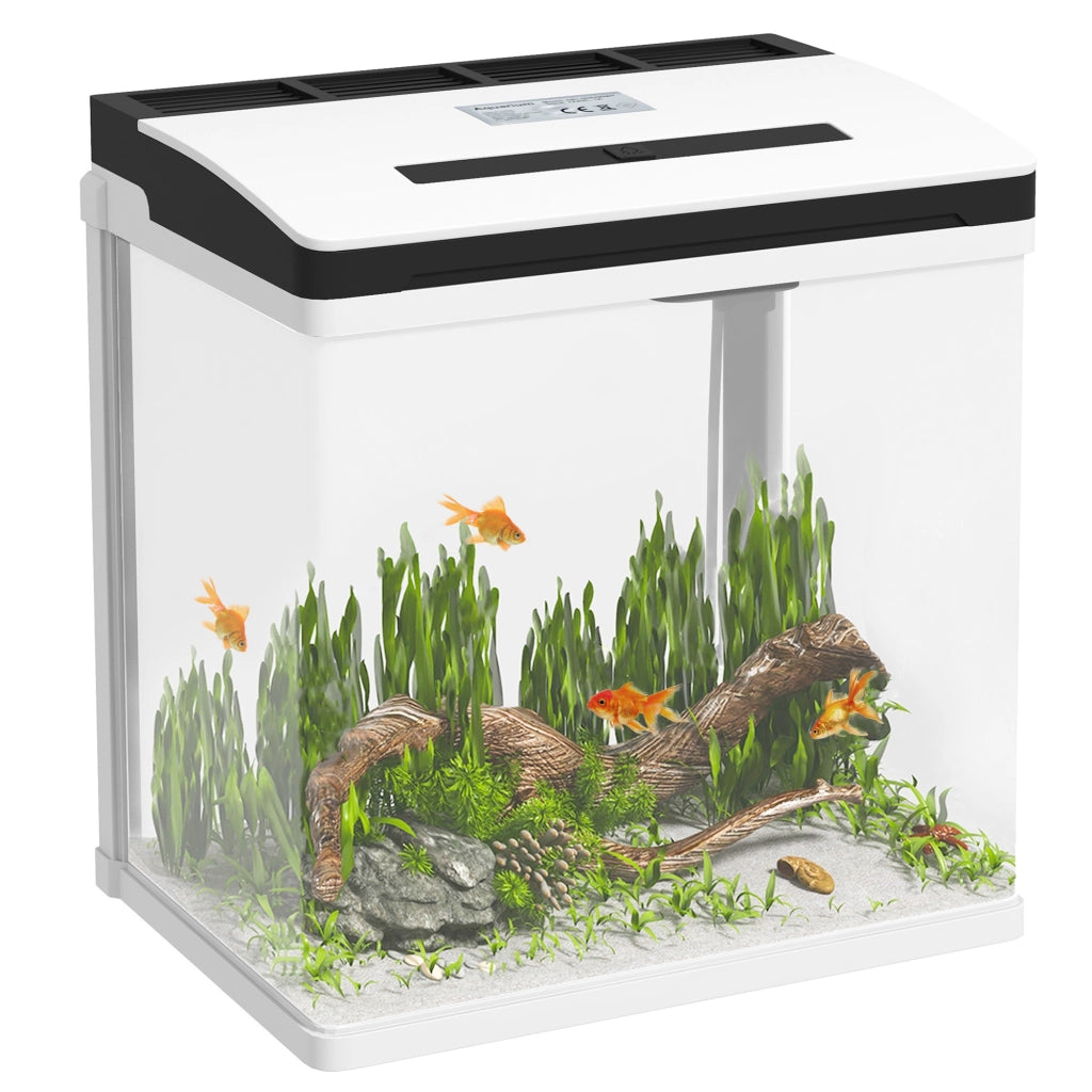 Acquario 13L con Filtro e Luce LED ¨C Minimal ¨C 29x20x30,5 cm Bianco