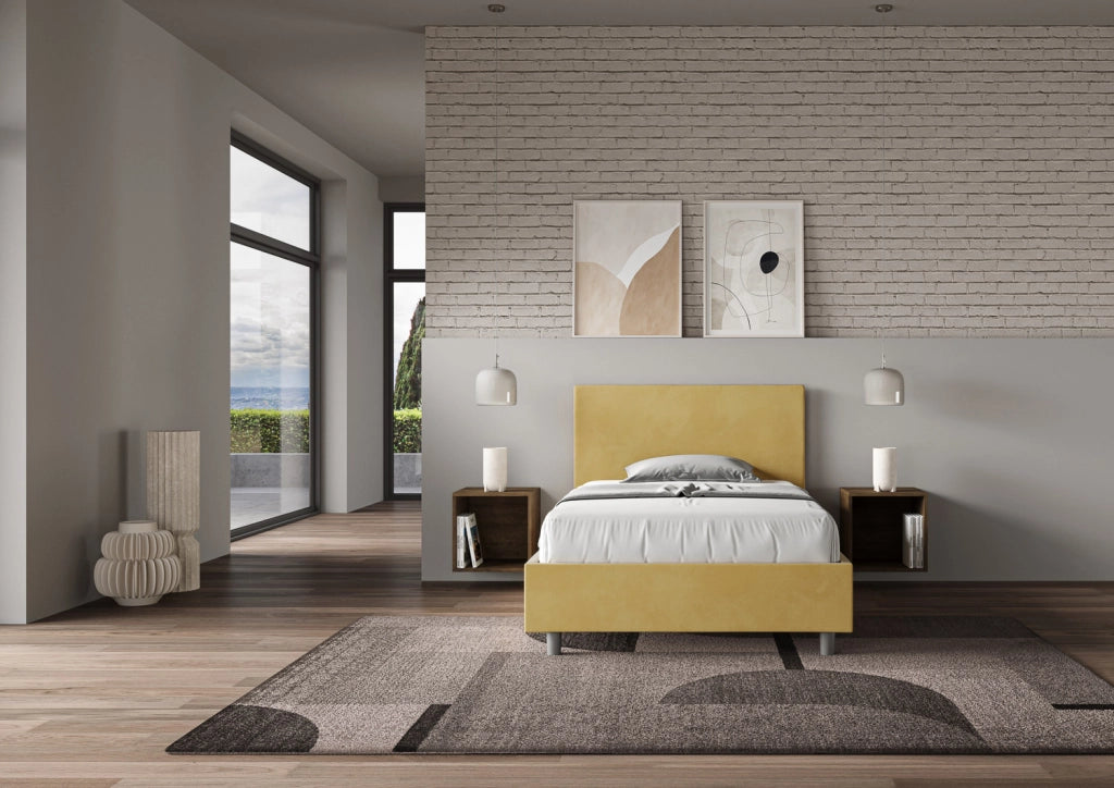 BS COM Letto una piazza e mezza senza rete imbottito 110x200 microfibra ocra