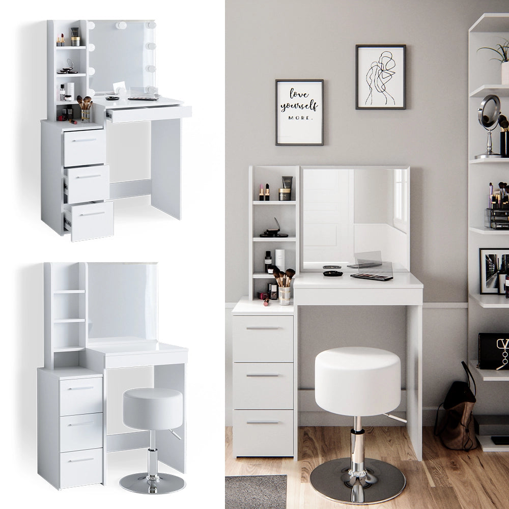 Vicco Tavolo da toeletta Bianco 80 cm con sgabello
