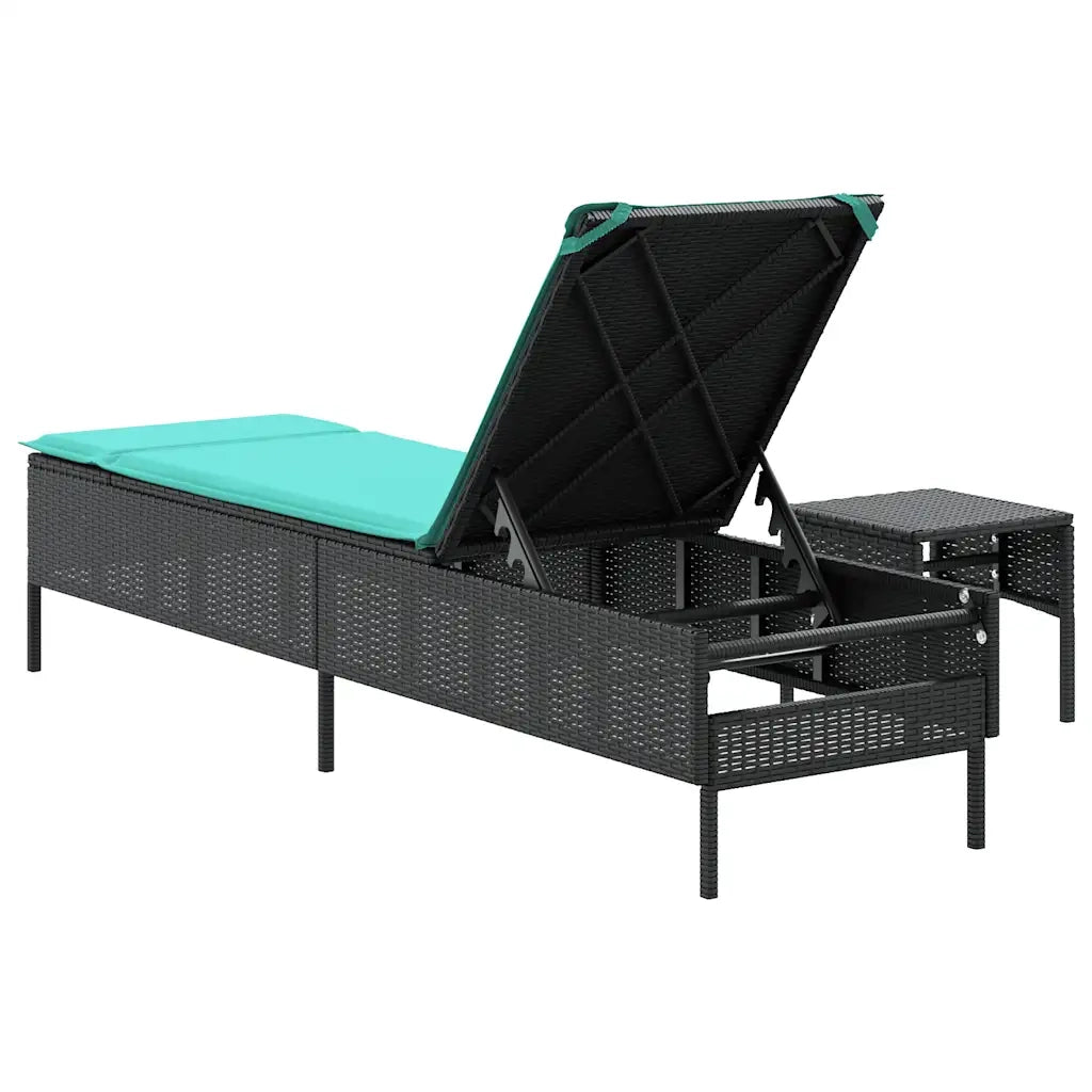 Lettino prendisole con Tavolino e Cuscino in Polyrattan Nero 4002736