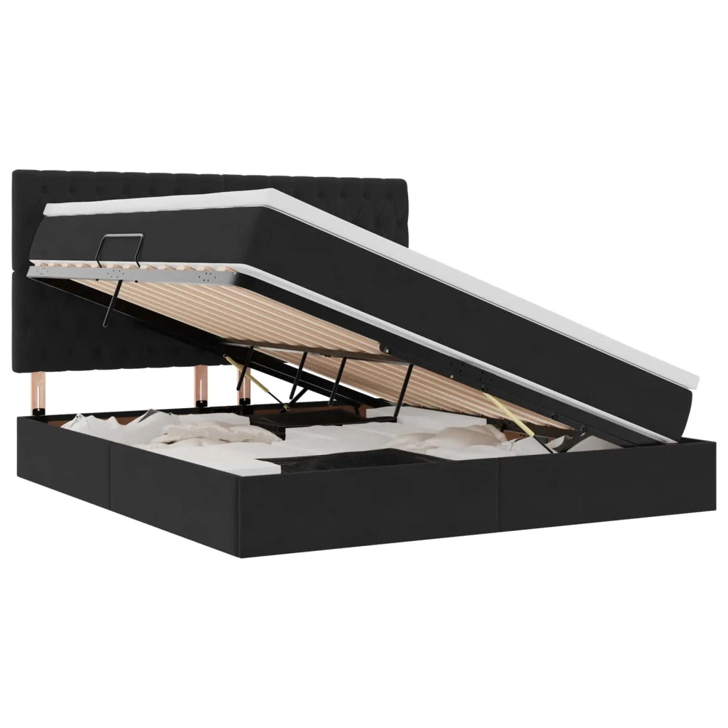 Letto con contenitore e LED con led Nero 160 x 200 cm Velluto