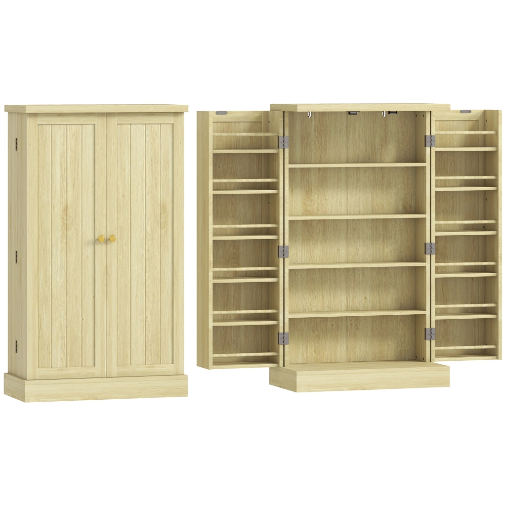 Dispensa Mobile da Cucina 60x30x104 cm 12 Rastrelliere per Spezie Ripiani Regolabili in MDF Legno Naturale