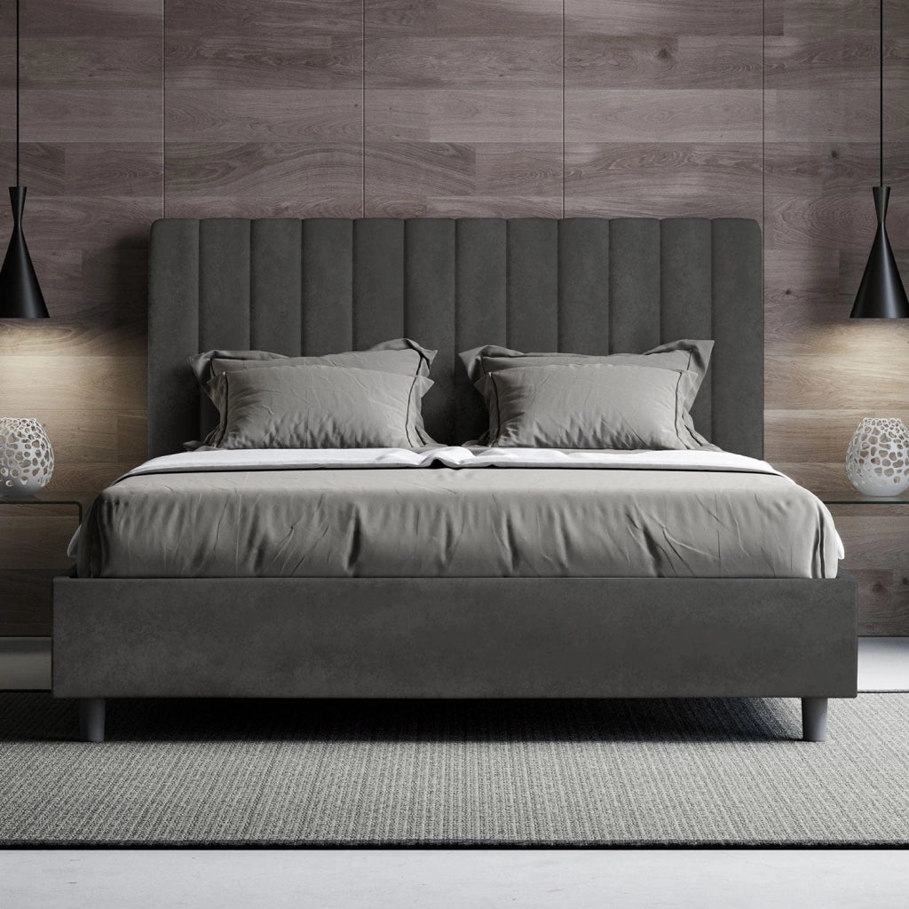 ityhome Letto matrimoniale king size con rete imbottito 170x200 microfibra grigio Agueda