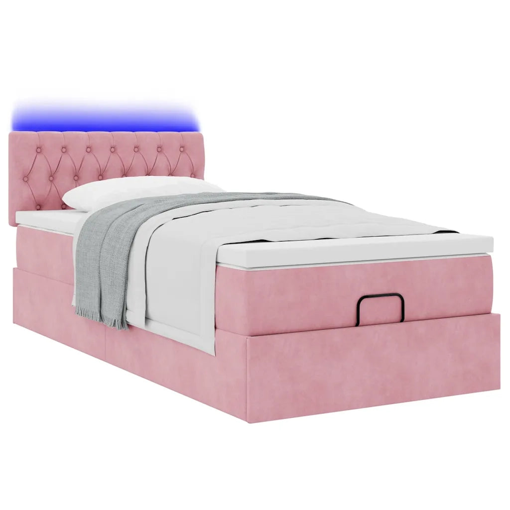 Pouf Letto con Materasso e LED Rosa 80x200cm in Velluto