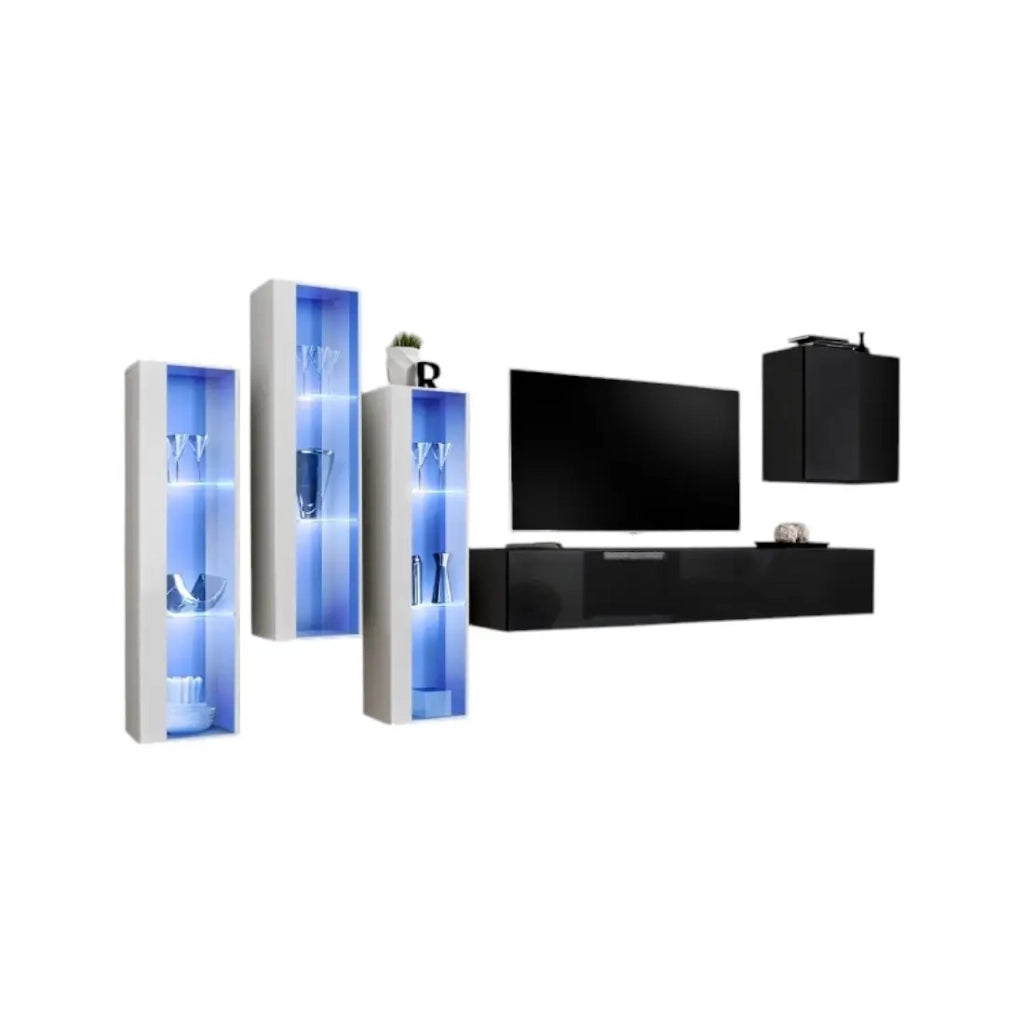 Set mobile da salotto da parete SWITCH XIII design, colore nero lucido e bianco.
