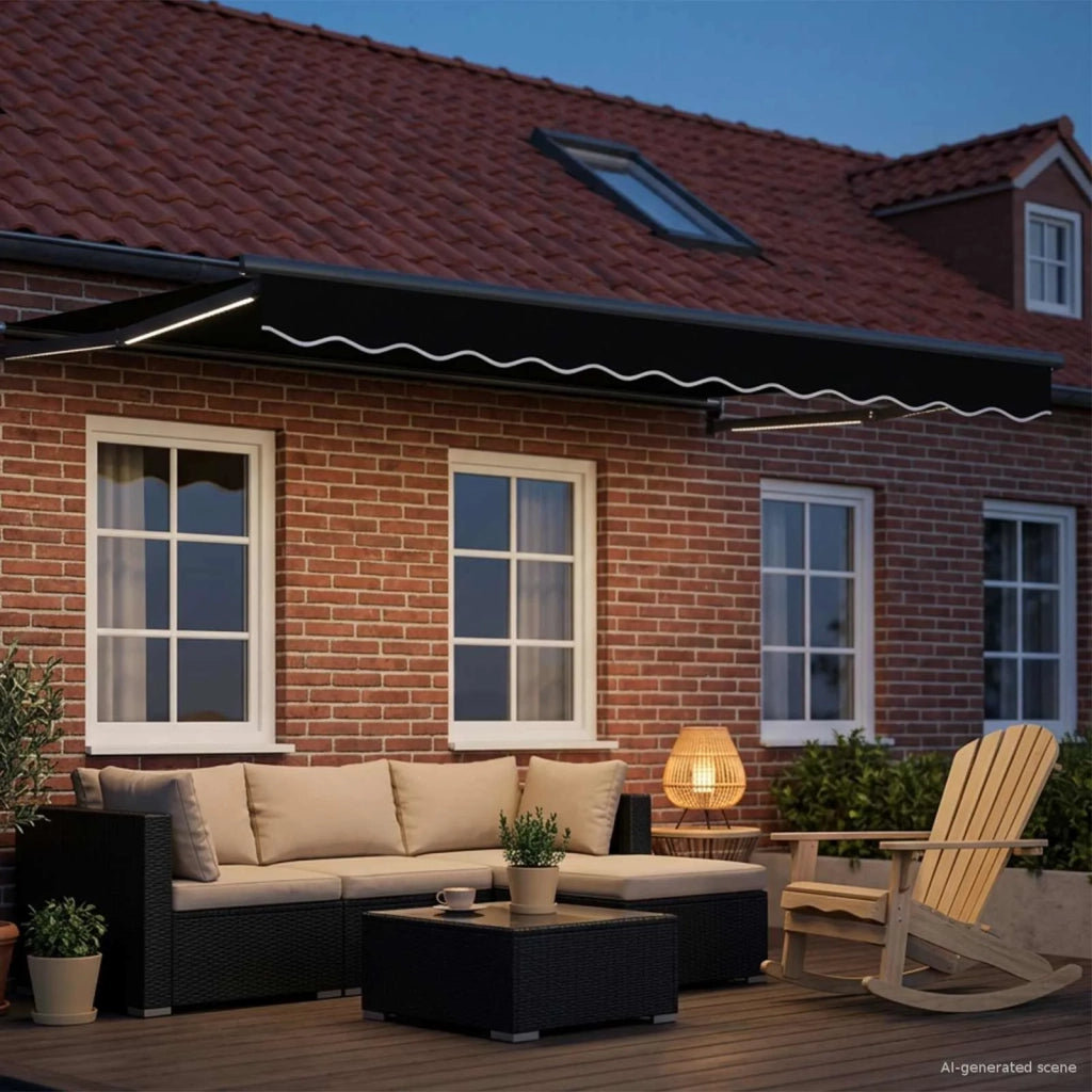 Tenda retrattile manuale con LED Nero e antracite 3 x 2,5 m 3419429