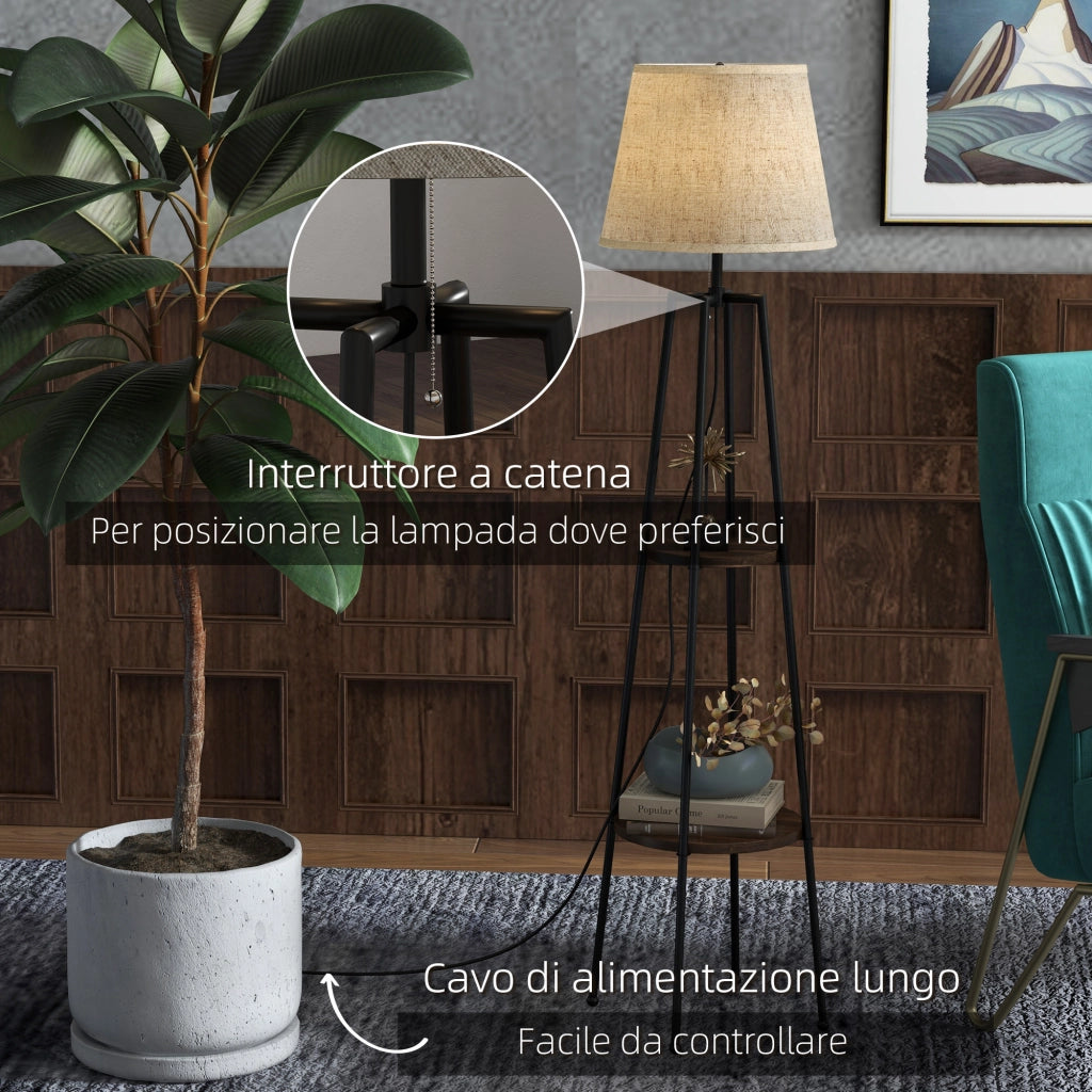 Lampada da Terra a 2 Ripiani ¨C Zephmum ¨C Nero e Marrone, Metallo e MDF, ?42x166 cm