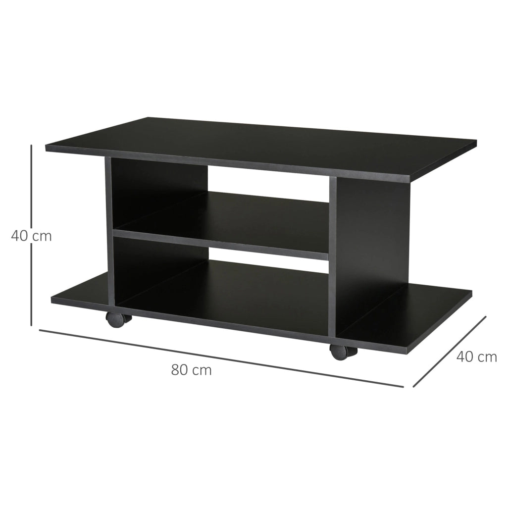 Mobile TV in Legno con Ruote Nero 40x40x80 cm