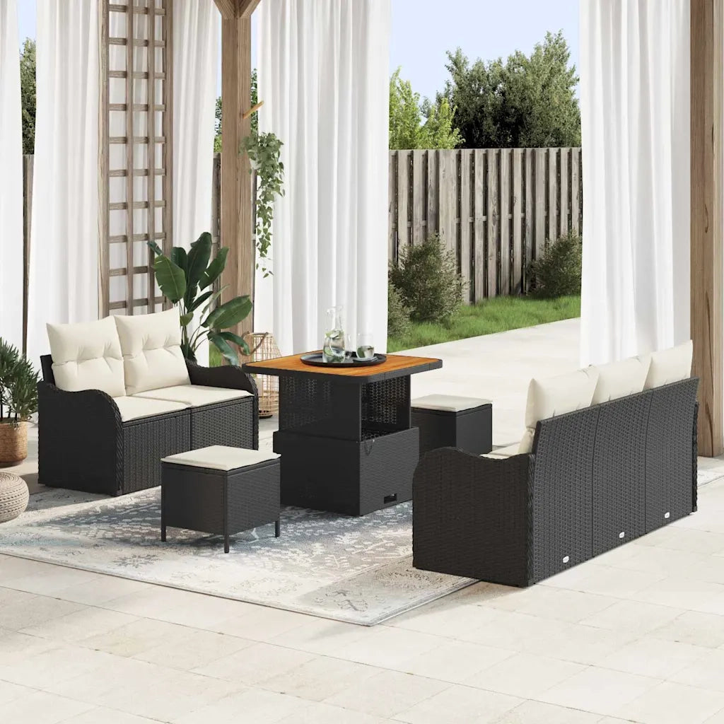 Set Divano da Giardino con cuscino 8 pcs Nero e Crema