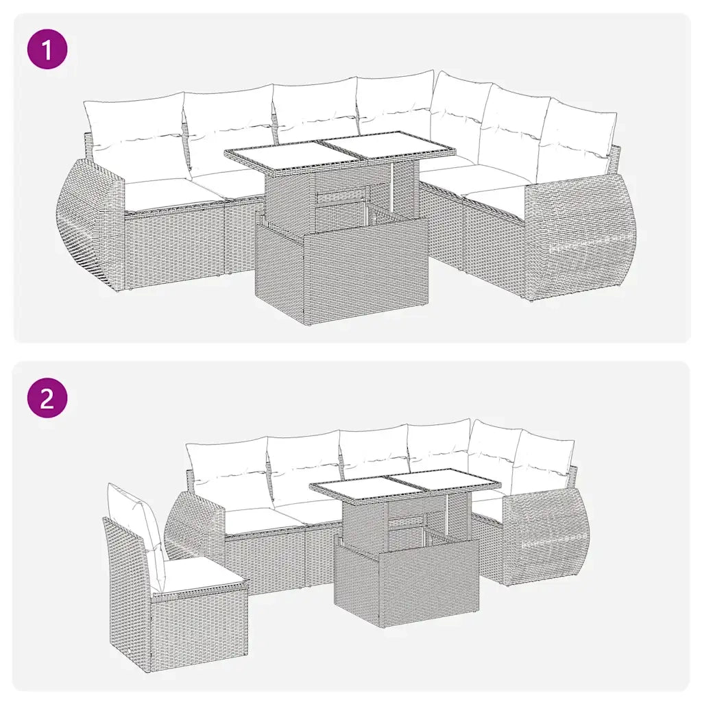 Set Divani da Giardino 7 pz con Cuscini Grigio in Polyrattan 3326651