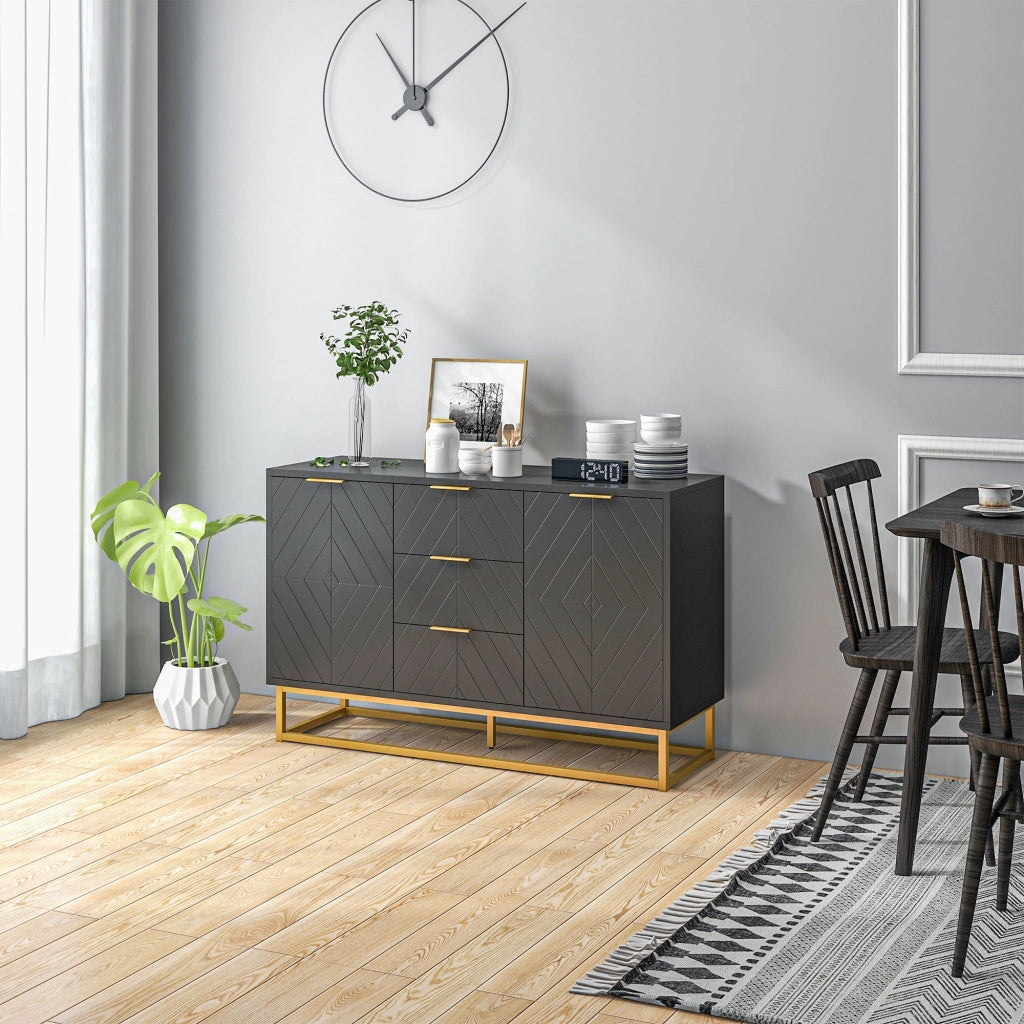 Buffet design moderno ¨C Minimal ¨C nero, legno, metallo dorato