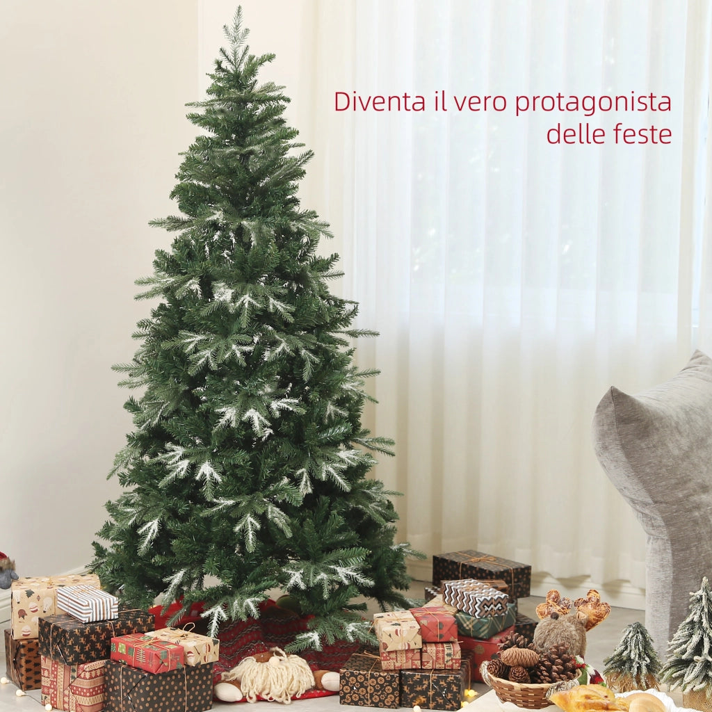Albero di Natale Innevato con 850 Rami e Design a Sezioni, in Plastica e Acciaio, ?110x180 cm, Verde