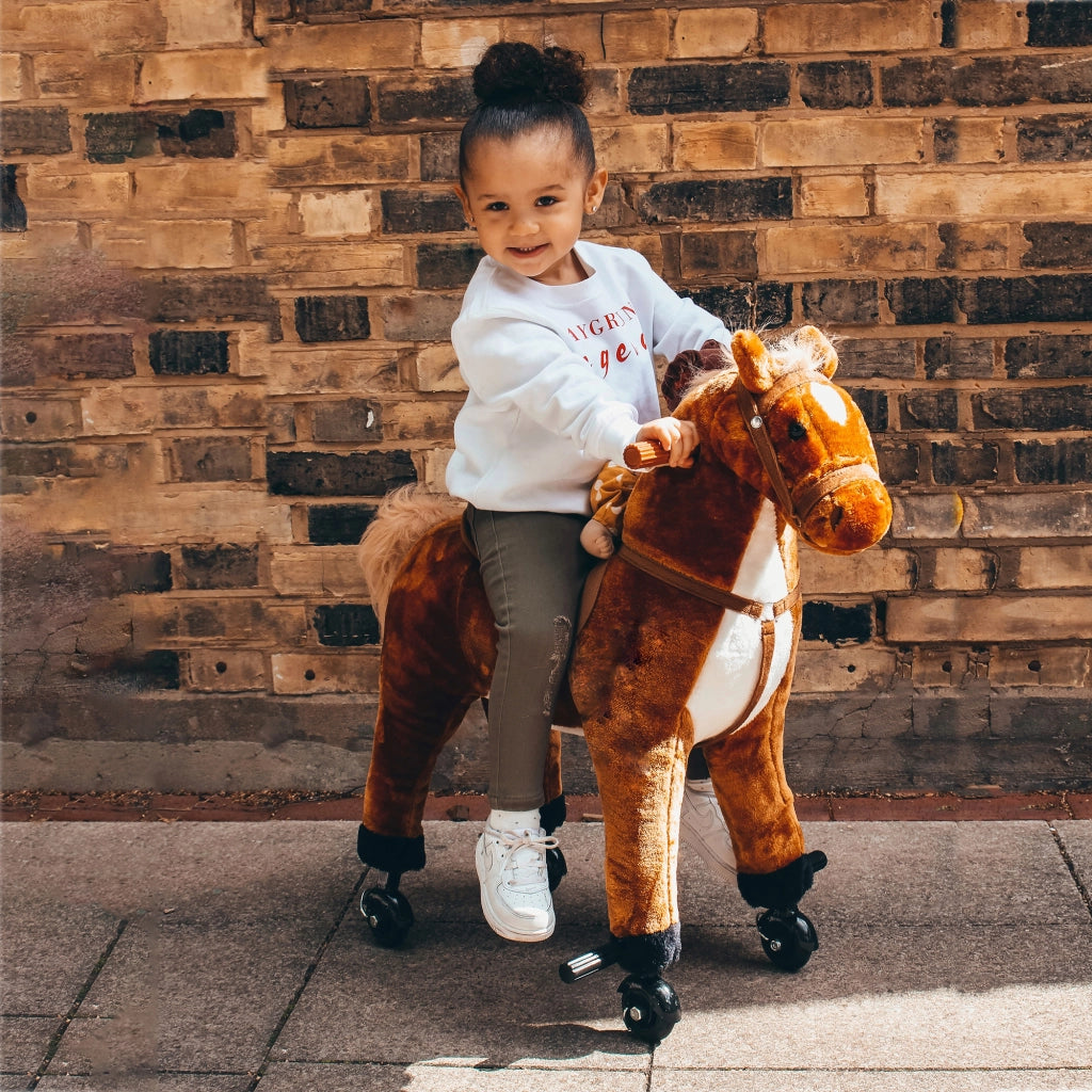Cavallo a Dondolo Bambini Imbottito con Suoni ¨C Minimal ¨C Marrone 65x28x75