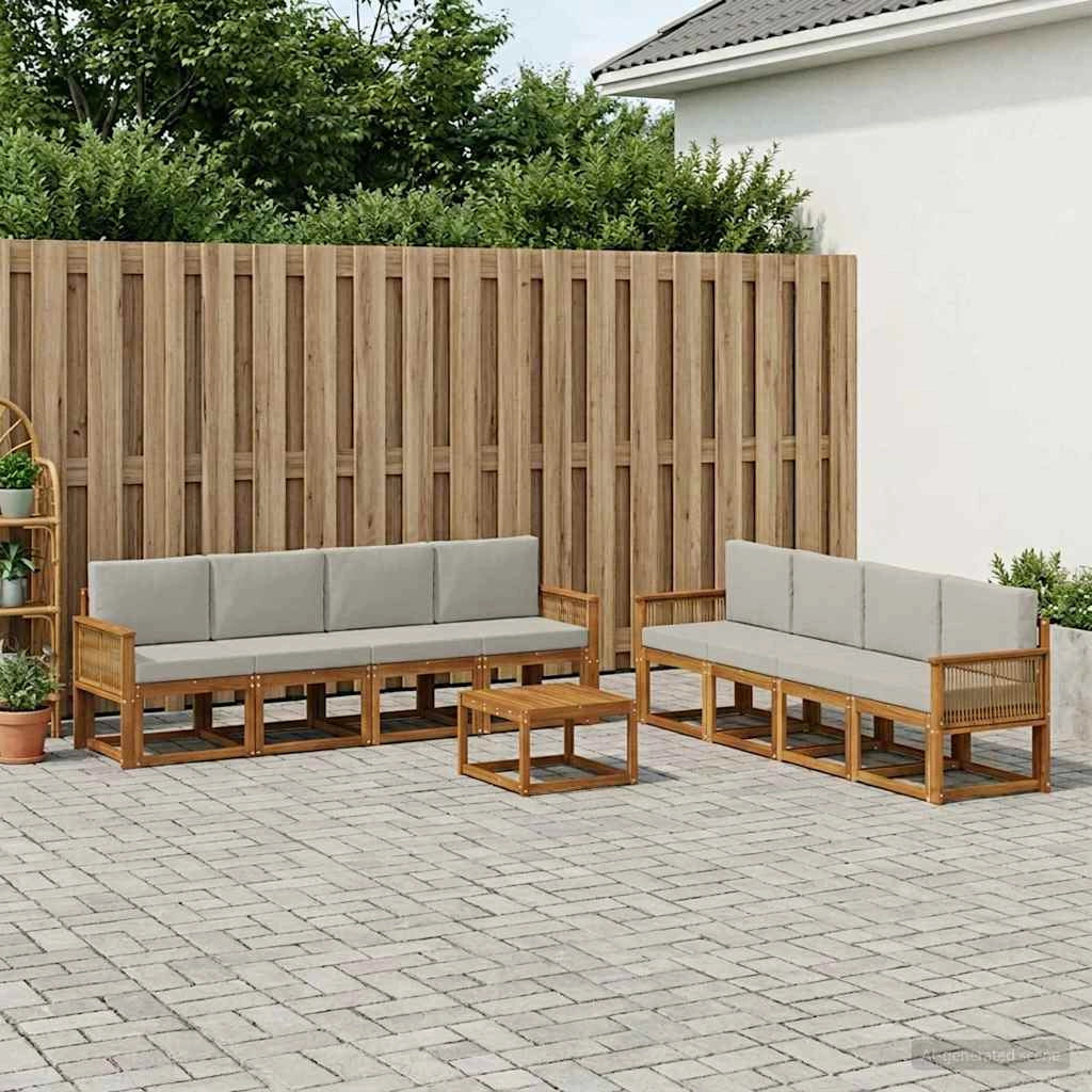 Set di divani da esterno 9 pz Naturale e Grigio Chiaro 3385097