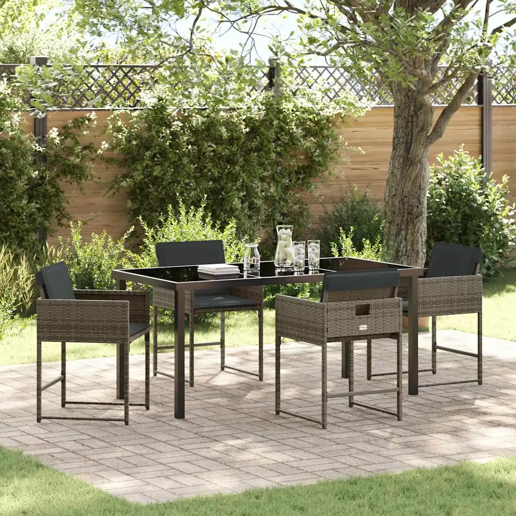 Set da Pranzo per Giardino 5 pcs Grigio polyrattan