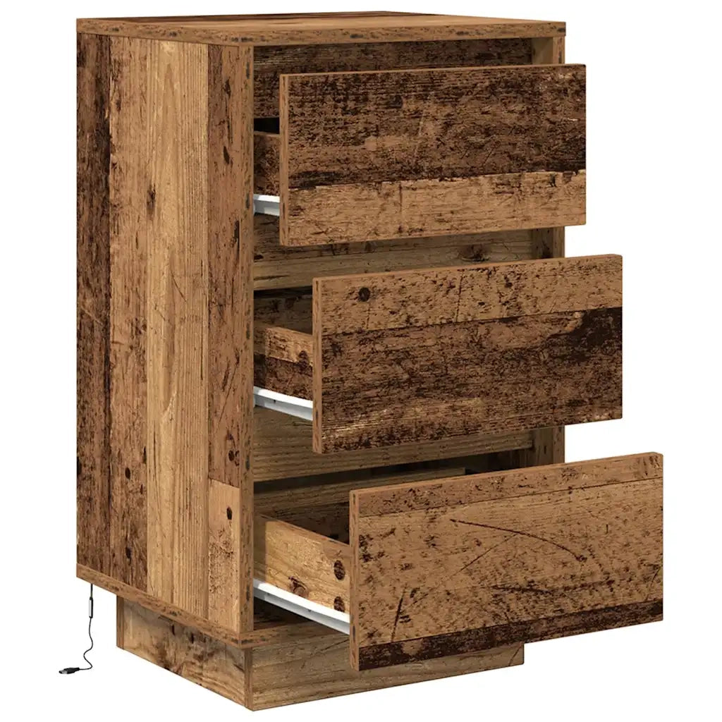 Comodino con Luci LED Legno Antico 38x34x65 cm 861308