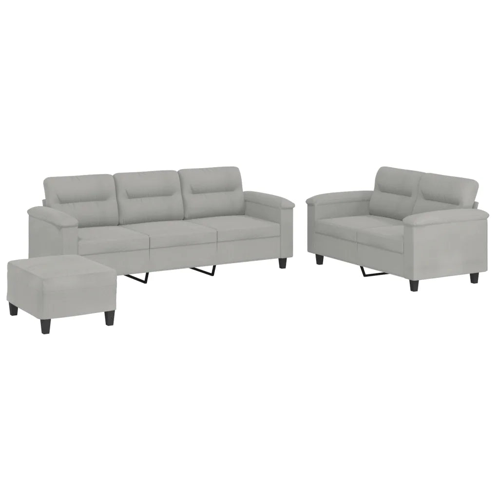Set Divani 3 pz con Cuscini Grigio Chiaro in Tessuto Microfibra 3202345
