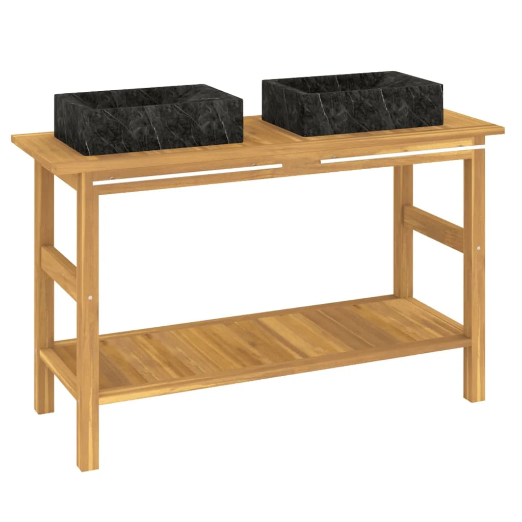 Mobile da bagno 132 x 45 x 75 cm e lavandini in marmo nero teak massello 02_0006554