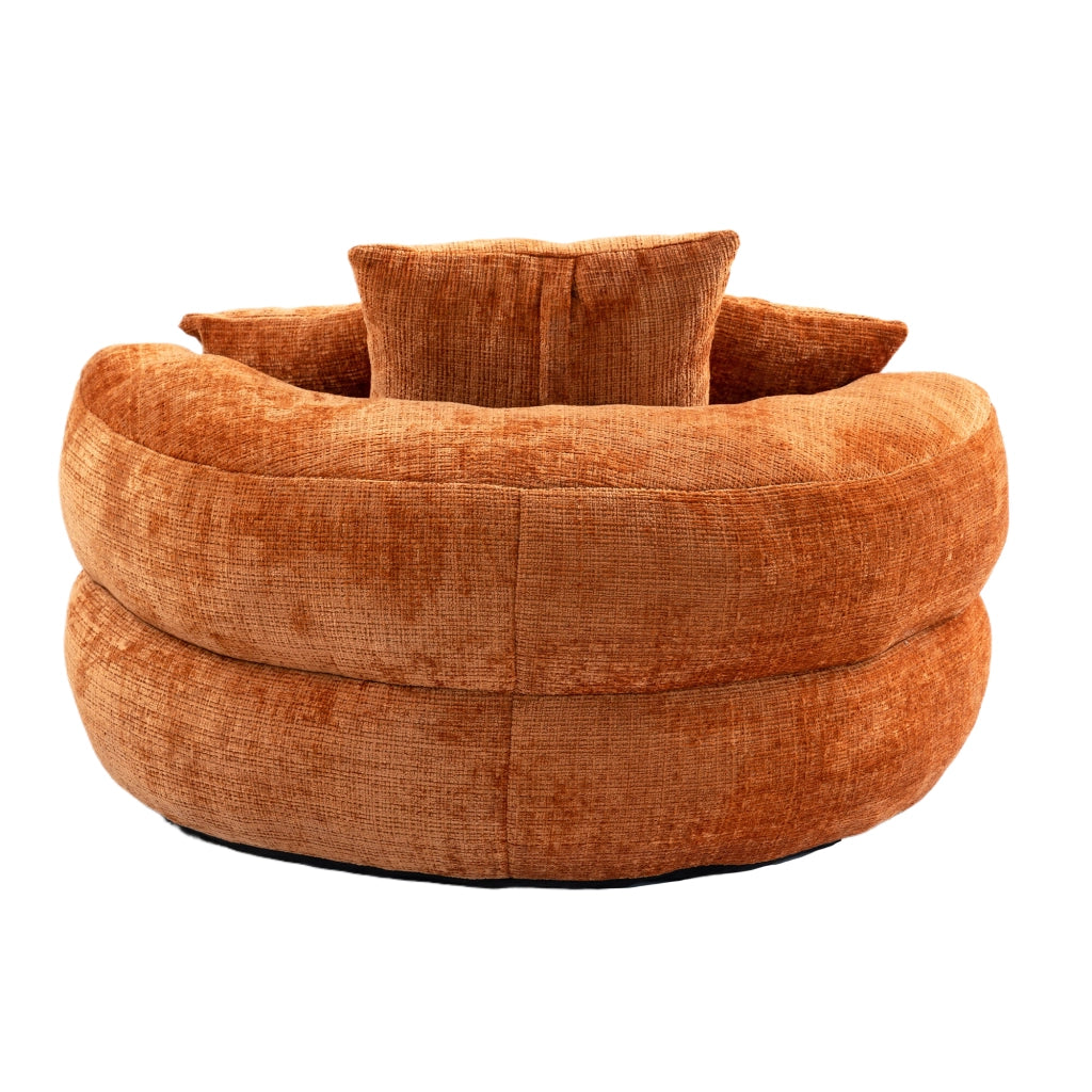 Poltrona sacco per adulti in ciniglia arancione con schienale ergonomico; 108x108x52 cm