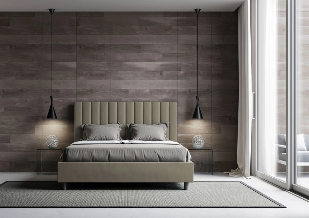 BS COM Letto matrimoniale contenitore imbottito 160x210 similpelle cappuccino