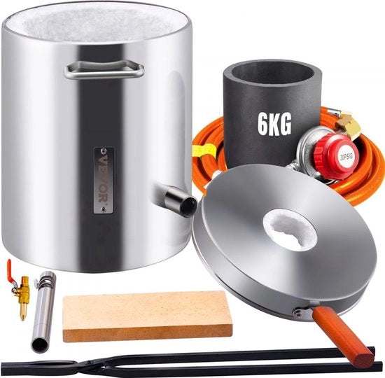Fornace per fusione metallo - Ciotola per fusione - Fornello per fonderia - 6kg - Acciaio inox - 1 Bruciatore - 1482°C