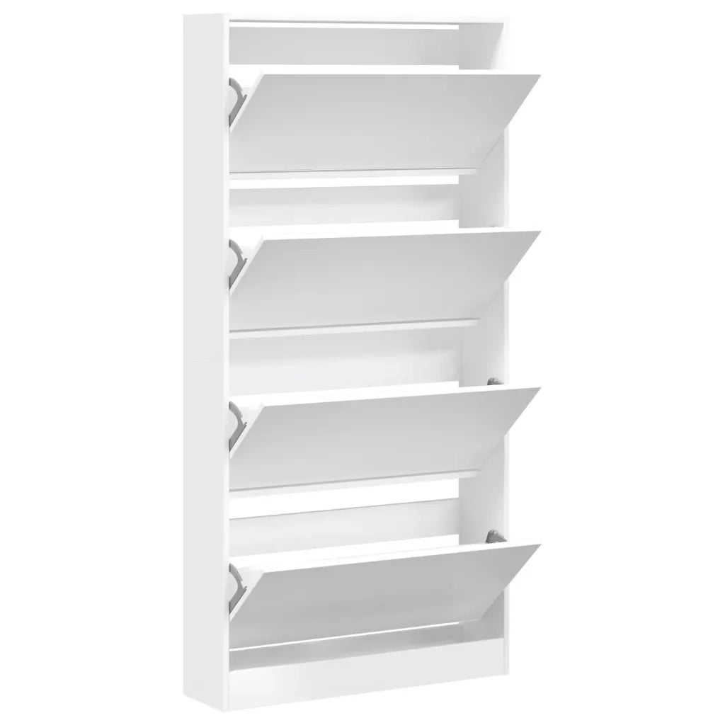 Scarpiera con 4 Cassetti Ribaltabili-Scaffale per scarpe Bianca 80x21x163,5 cm