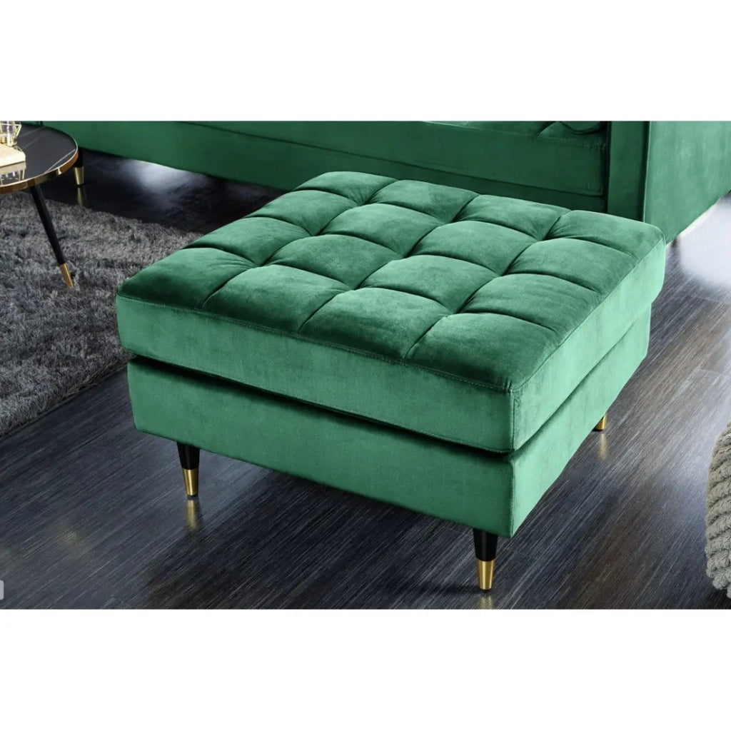 Pouf KOLIRI verde smeraldo – design quadrato in velluto