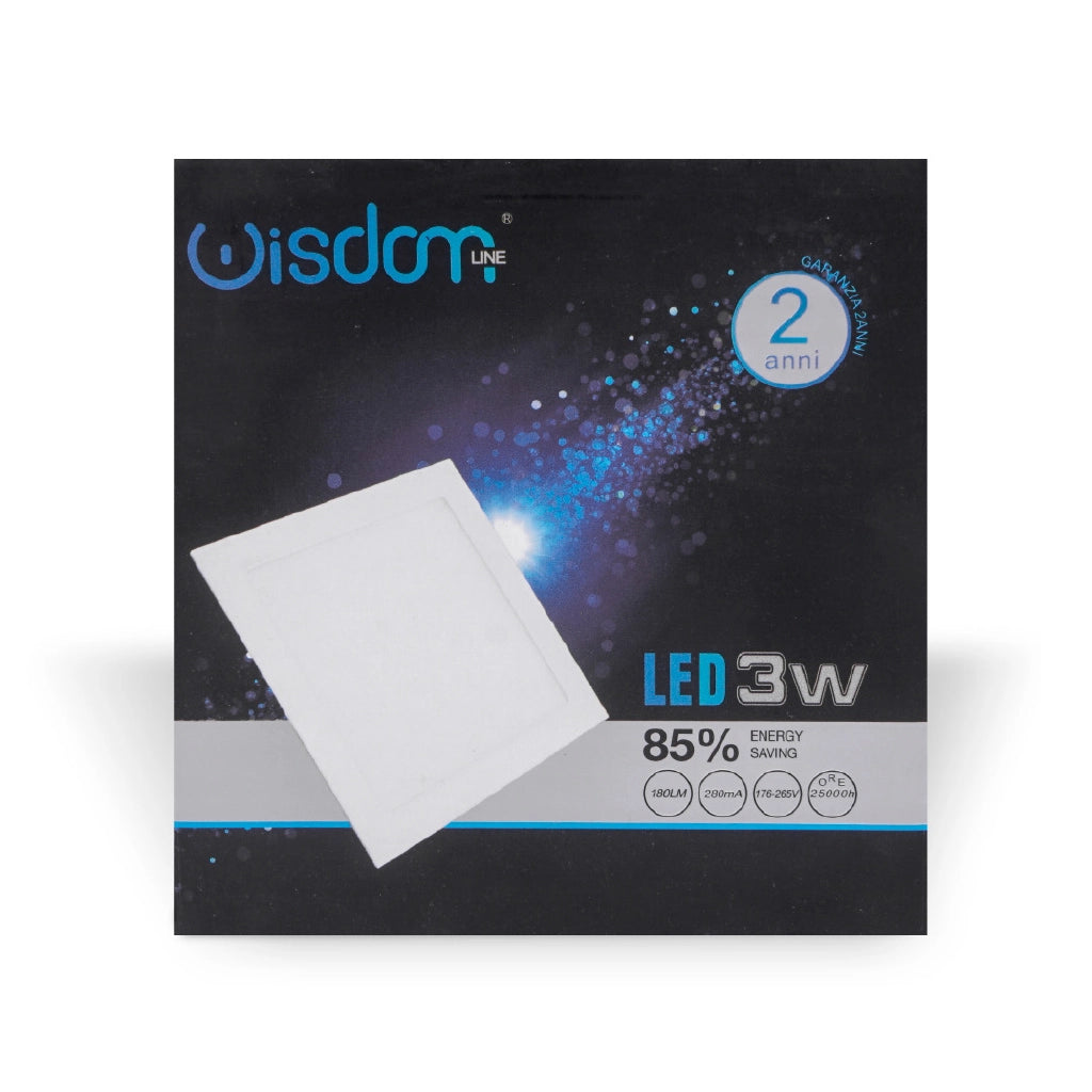 Pannello led slim da incasso quadrato 3w 3000K luce calda