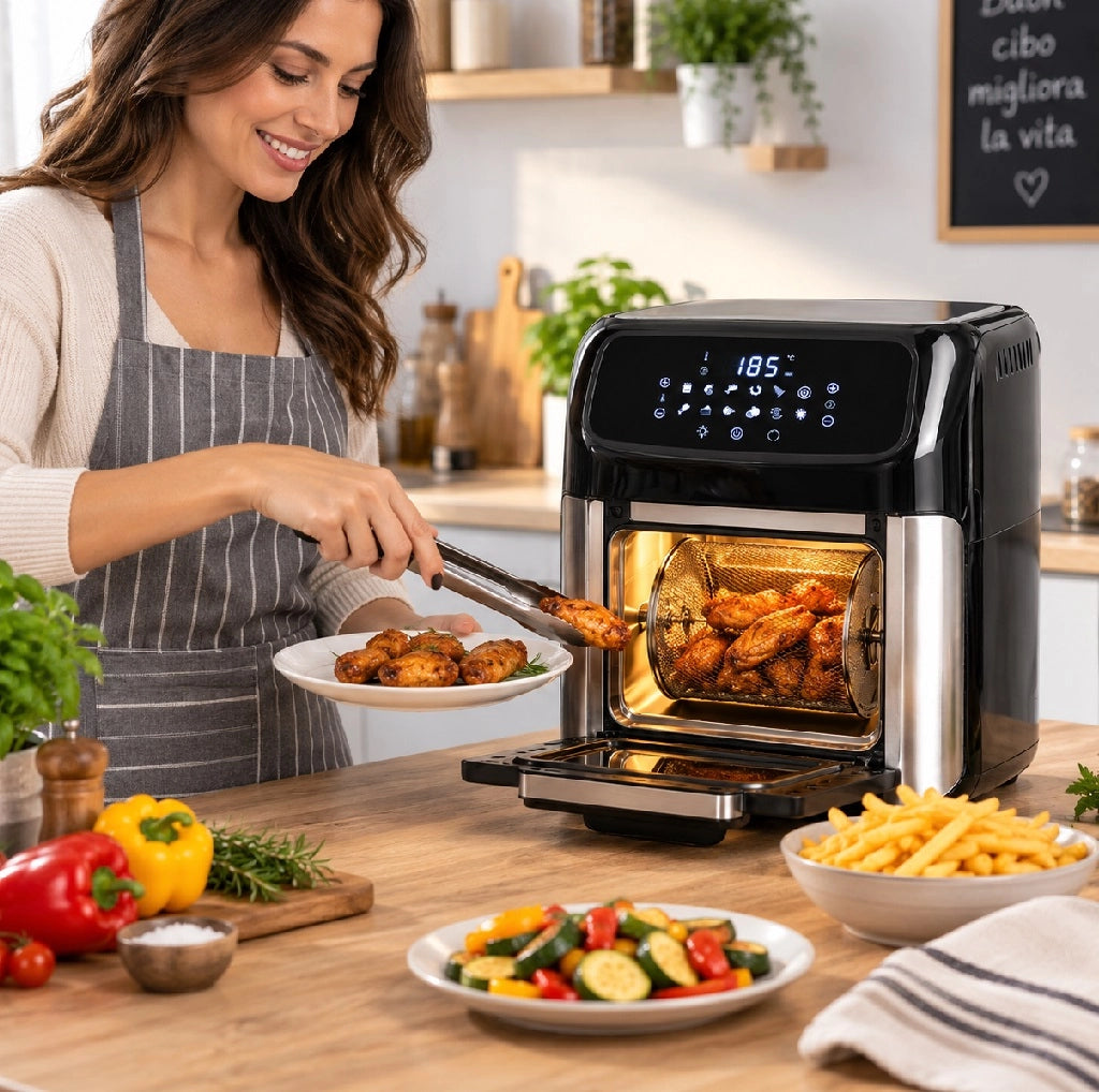Forno Friggitrice ad Aria 12LT 6in1 1800W Fornetto Digitale con Girarrosto e Touch Screen