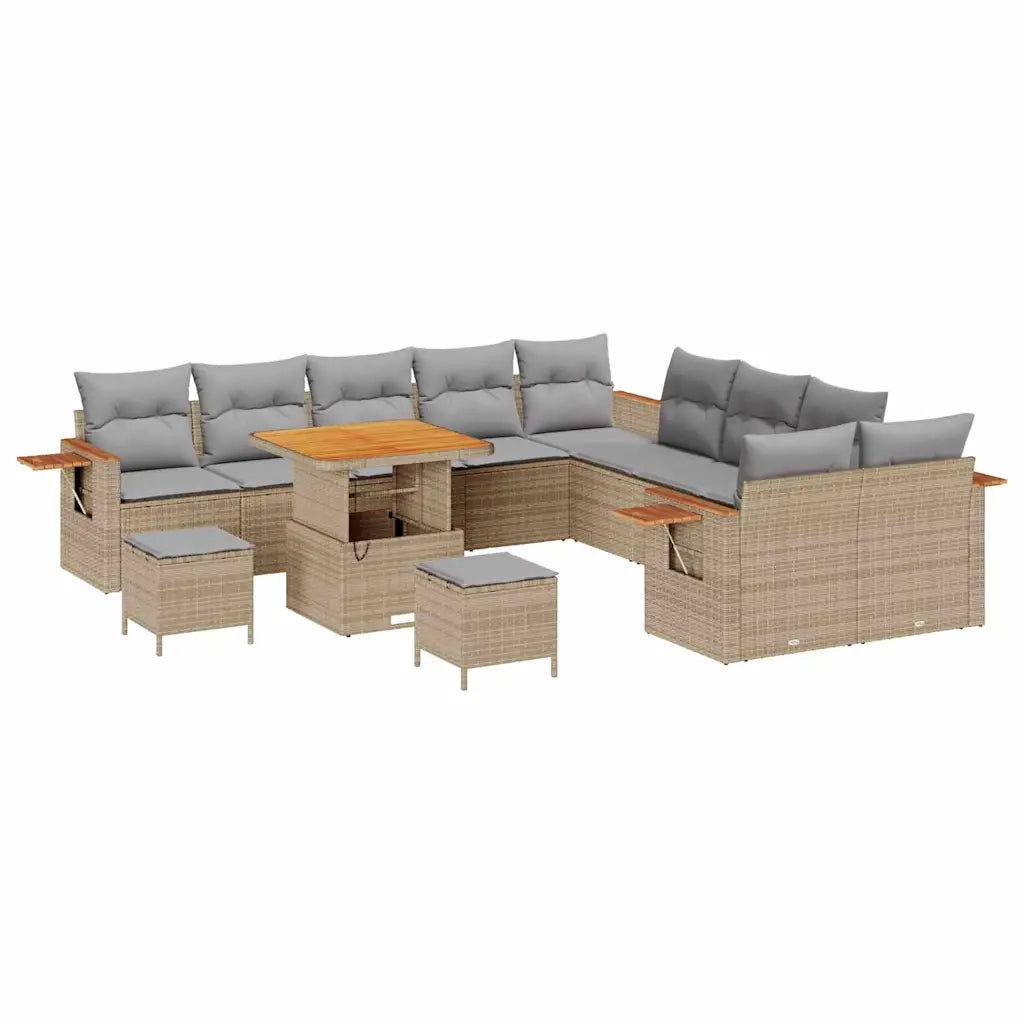 Set Divano da Giardino con cuscino 13 pcs Beige e Grigio Chiaro